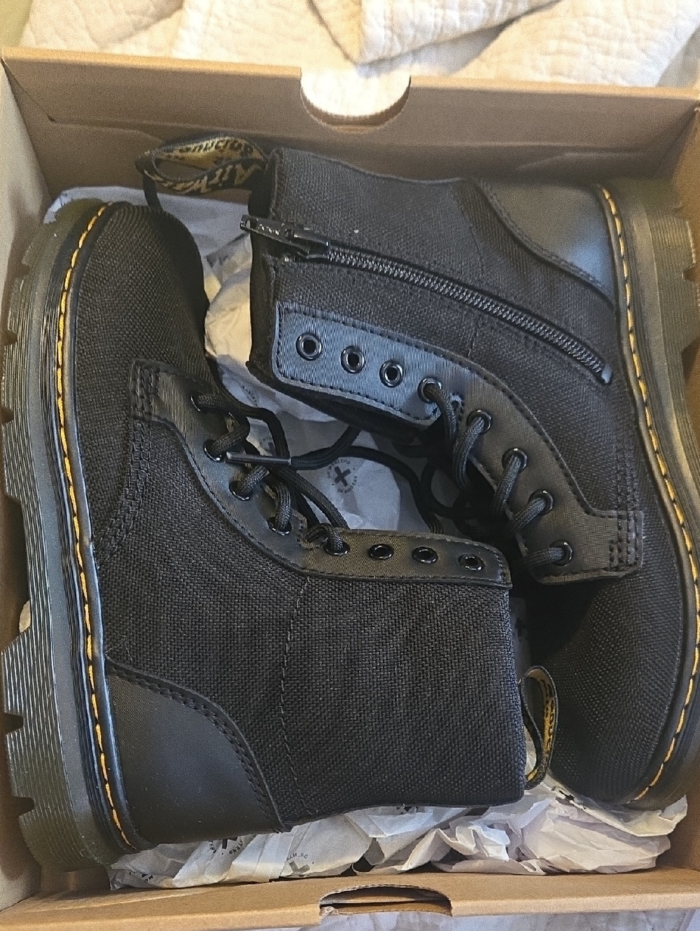 New Dr. Martens Unisex Kids Black Canvas Combat Boots Size 3 Extra Tough Poly